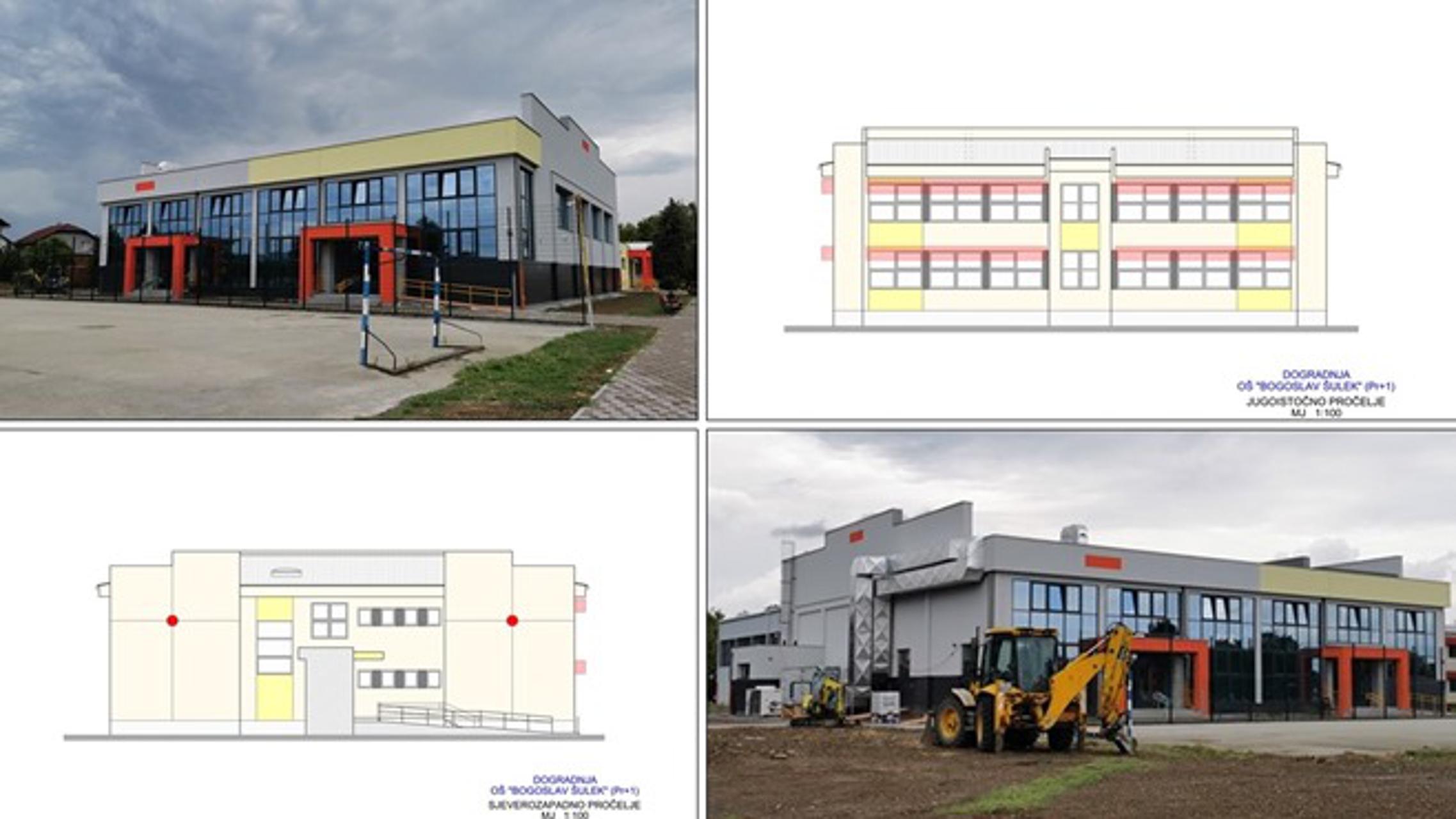 Školsko-sportska dvorana u izgradnji i nacrt zgrade sa osam novih učionica