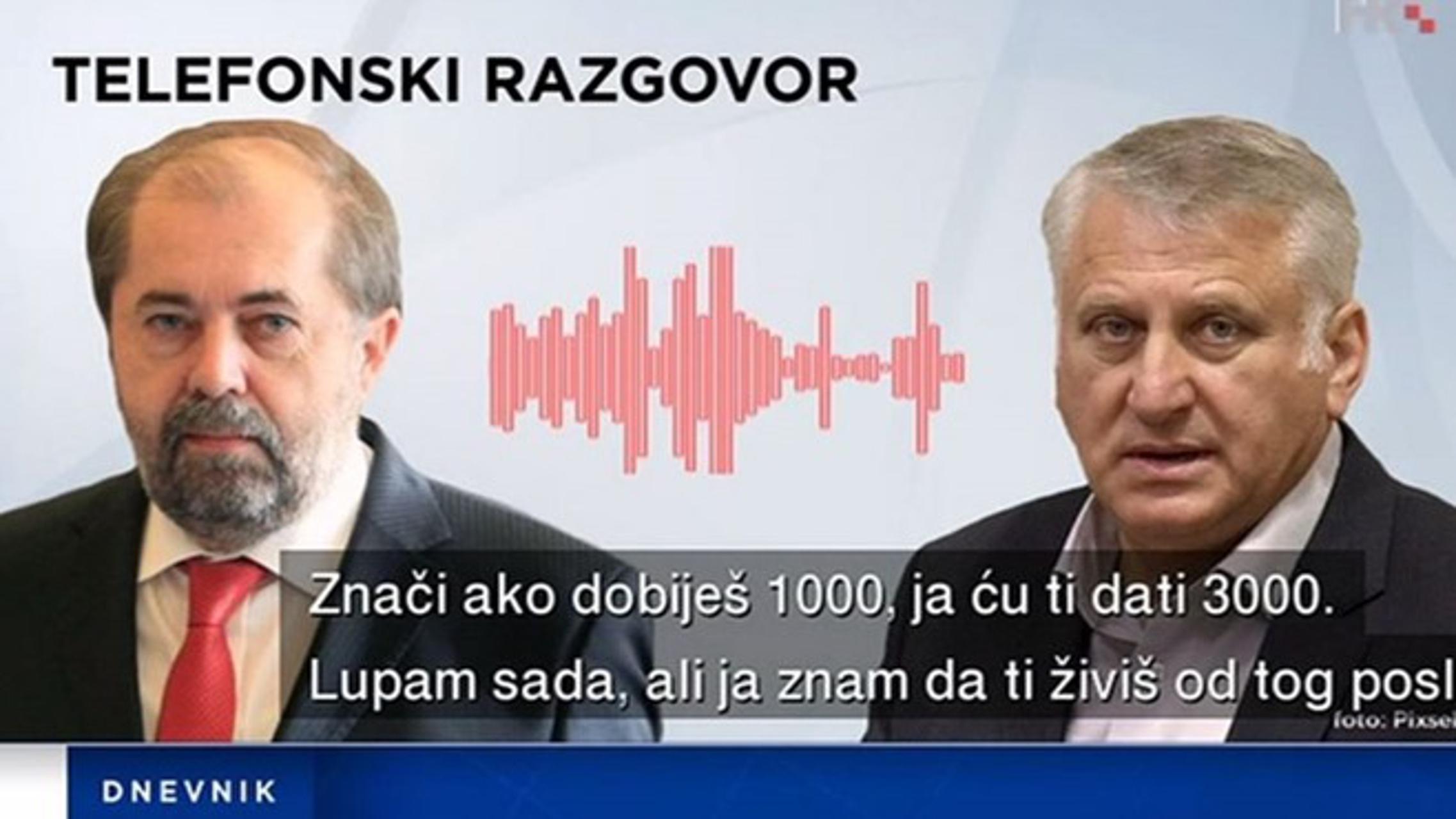 Ilustracija telefonskog razgovora između novinara Drage Hedla i saborskog zastupnika Franje Lucića.